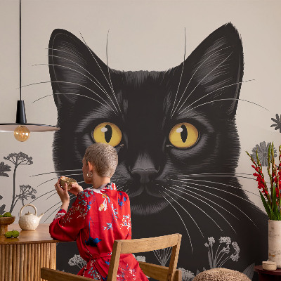 Wall mural for bedroom Cat flowers