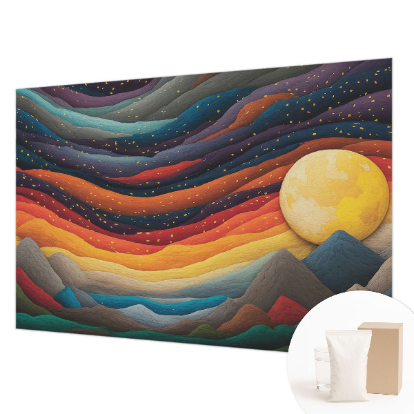 Modern wall mural with a colorful mountain design