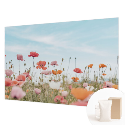 Wall mural for living room with poppy flower design