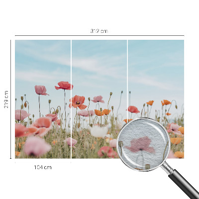 Wall mural for living room with poppy flower design