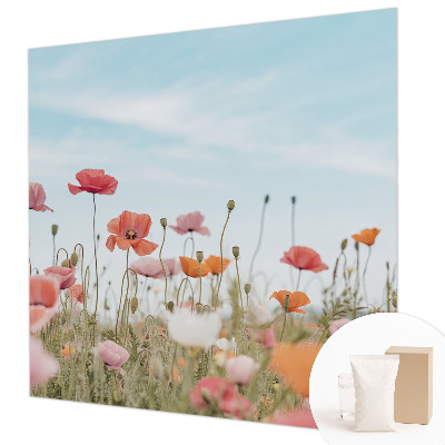 Wall mural for living room with poppy flower design