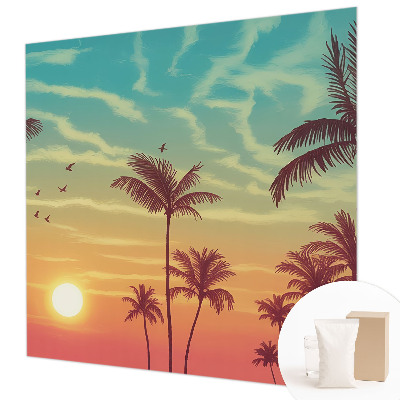 Custom size wall mural with a tropical landscape design