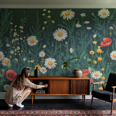 Modern wall mural for living room with a wildflower design