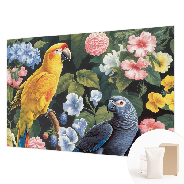 Non-woven wall mural with an exotic birds design