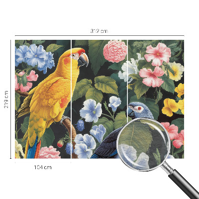 Non-woven wall mural with an exotic birds design