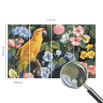 Non-woven wall mural with an exotic birds design