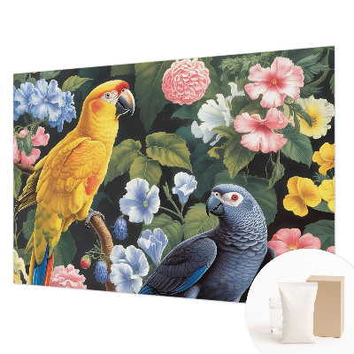 Non-woven wall mural with an exotic birds design
