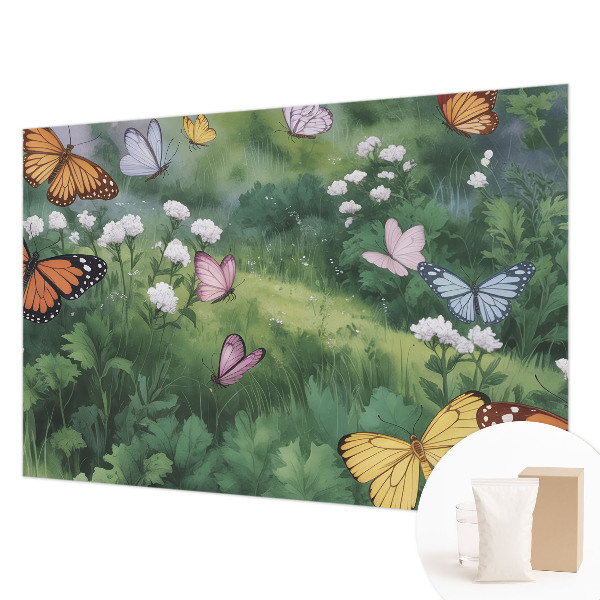 Wall mural with a butterflies-in-the-meadow design