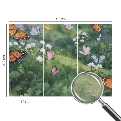Wall mural with a butterflies-in-the-meadow design