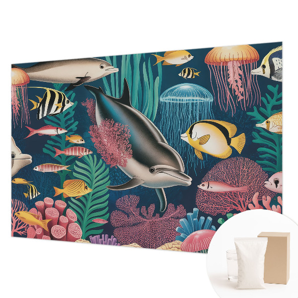 Wall mural for living room featuring underwater fauna