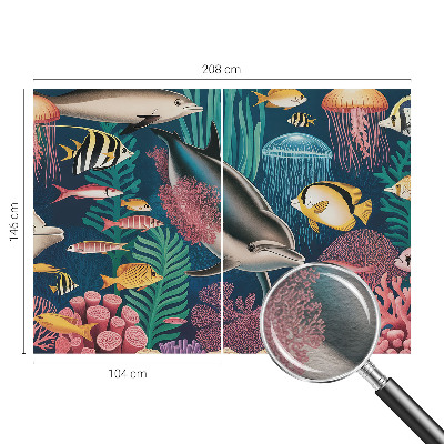 Wall mural for living room featuring underwater fauna