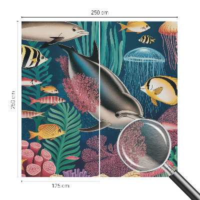 Wall mural for living room featuring underwater fauna