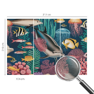 Wall mural for living room featuring underwater fauna