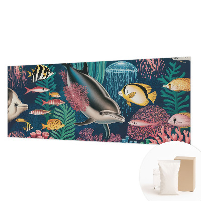 Wall mural for living room featuring underwater fauna