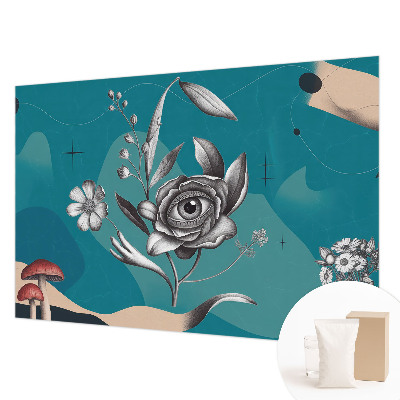 Bedroom wall mural wallpaper with a floral eye motif