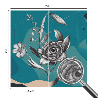 Bedroom wall mural wallpaper with a floral eye motif