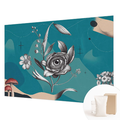 Bedroom wall mural wallpaper with a floral eye motif