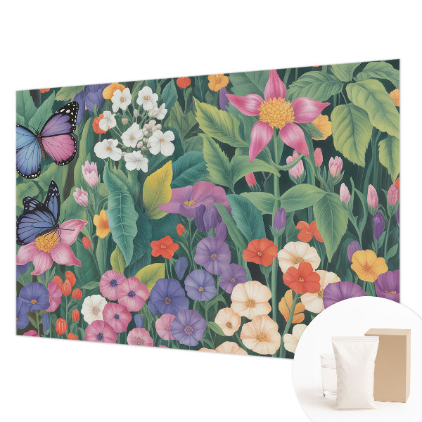 Large wallpaper mural with a floral explosion design
