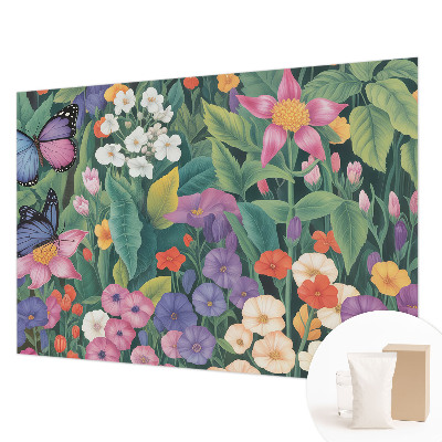 Large wallpaper mural with a floral explosion design