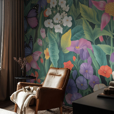 Large wallpaper mural with a floral explosion design