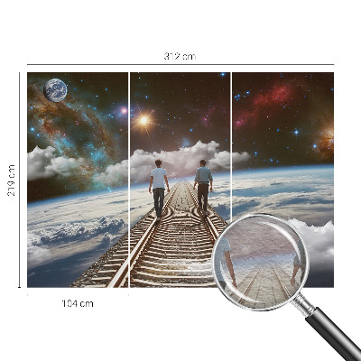 Large wall mural wallpaper featuring a space journey design