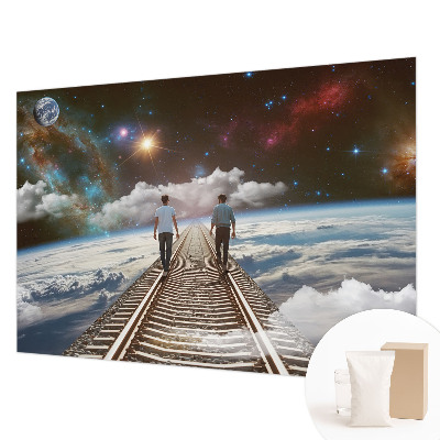Large wall mural wallpaper featuring a space journey design
