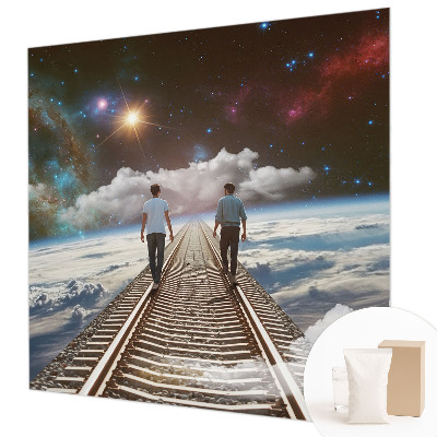 Large wall mural wallpaper featuring a space journey design