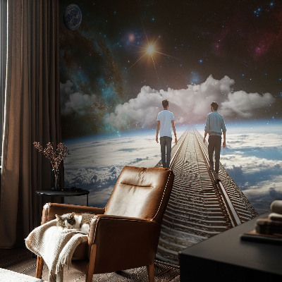 Large wall mural wallpaper featuring a space journey design