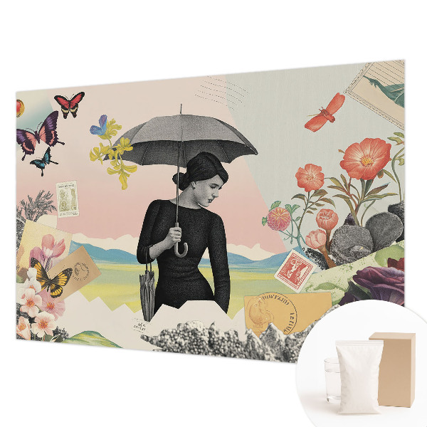 Custom size wall mural with a romantic collage design
