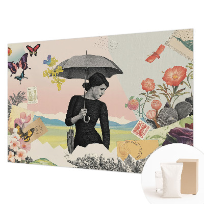 Custom size wall mural with a romantic collage design