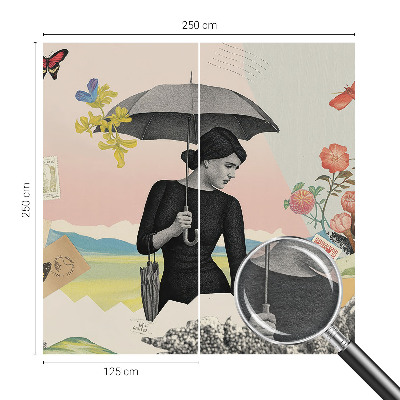 Custom size wall mural with a romantic collage design