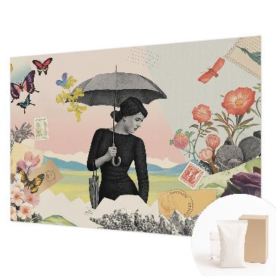 Custom size wall mural with a romantic collage design