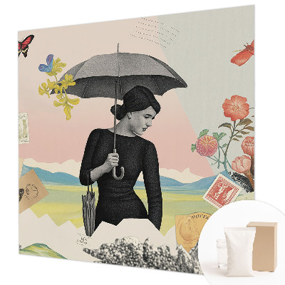 Custom size wall mural with a romantic collage design