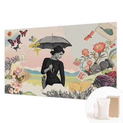 Custom size wall mural with a romantic collage design