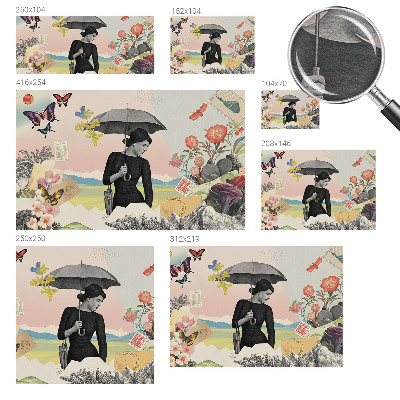 Custom size wall mural with a romantic collage design