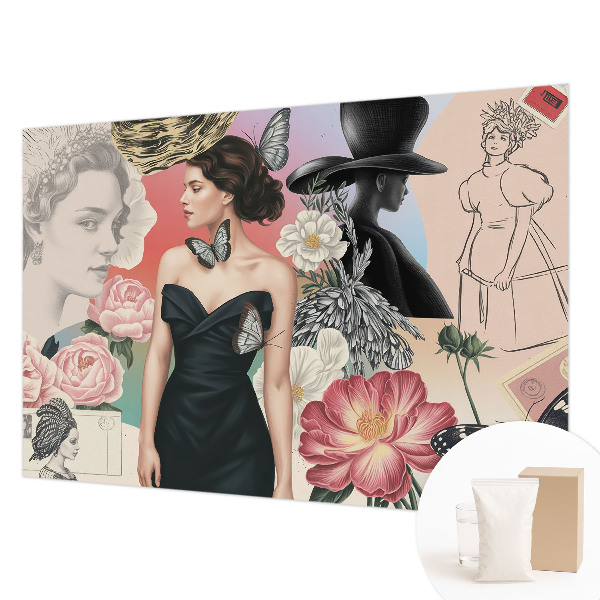 Modern wall mural for bedroom with floral and portrait motifs