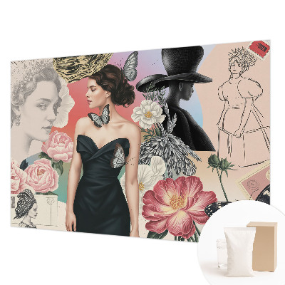 Modern wall mural for bedroom with floral and portrait motifs