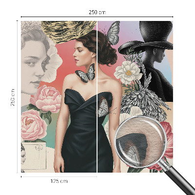 Modern wall mural for bedroom with floral and portrait motifs