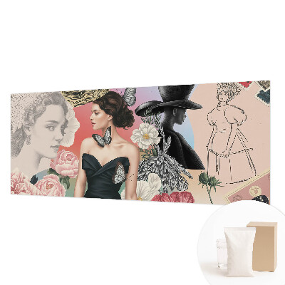 Modern wall mural for bedroom with floral and portrait motifs