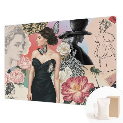 Modern wall mural for bedroom with floral and portrait motifs