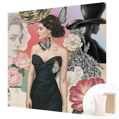Modern wall mural for bedroom with floral and portrait motifs