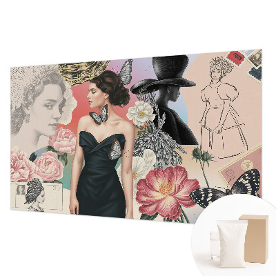 Modern wall mural for bedroom with floral and portrait motifs