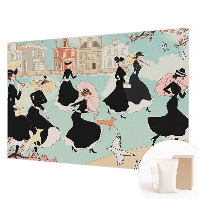 Modern wall mural featuring women walking