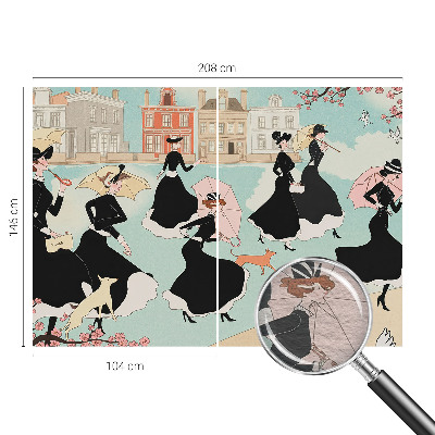Modern wall mural featuring women walking