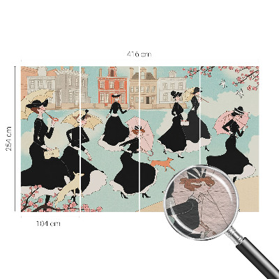 Modern wall mural featuring women walking