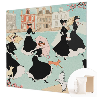 Modern wall mural featuring women walking