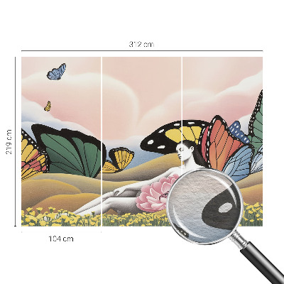 Premium wall mural for bedroom with a butterfly meadow design