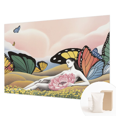 Premium wall mural for bedroom with a butterfly meadow design