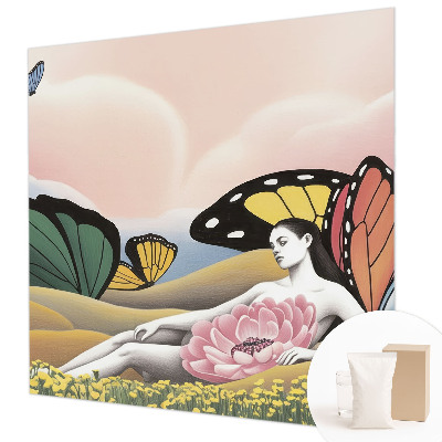 Premium wall mural for bedroom with a butterfly meadow design