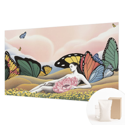 Premium wall mural for bedroom with a butterfly meadow design